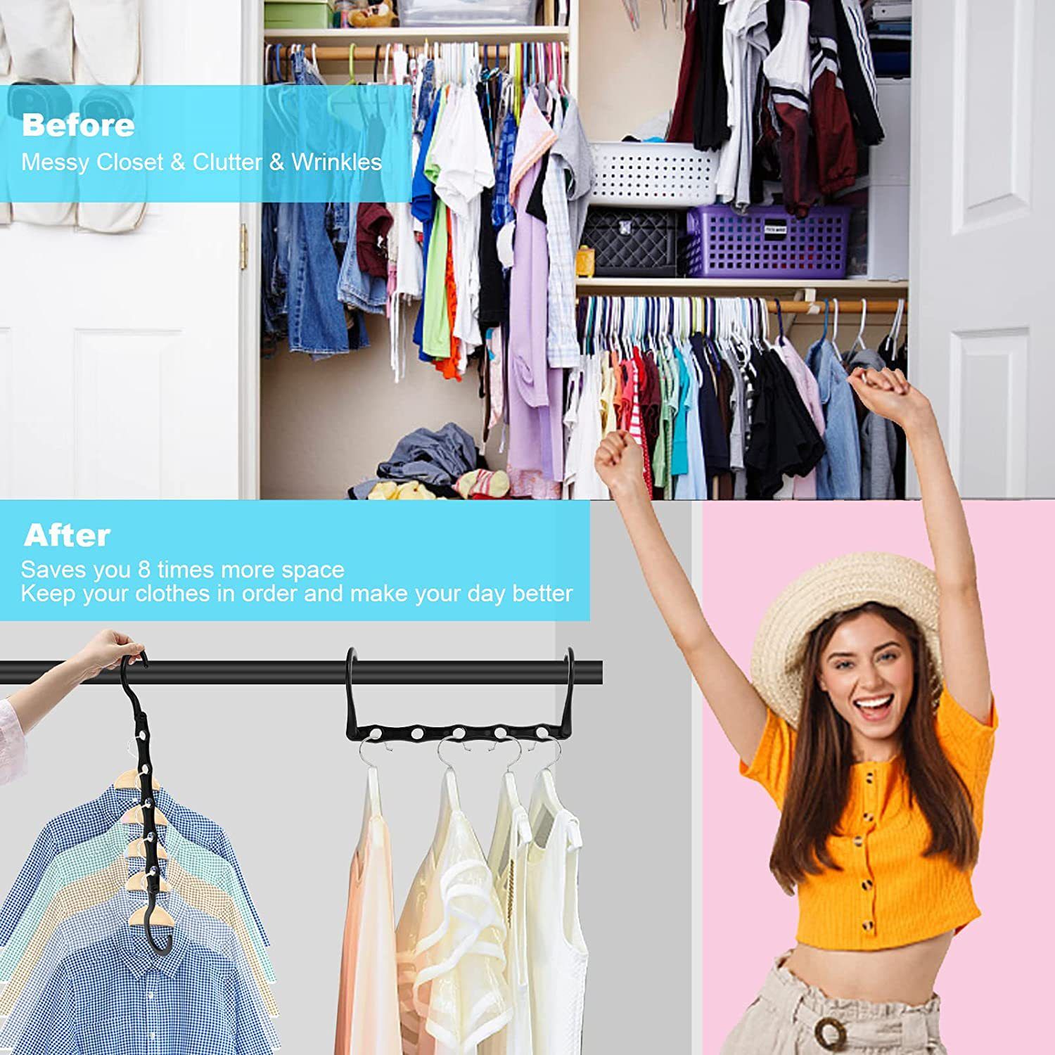 Space Saving Hangers for Clothes 10 Pack, Black Magic Hangers Multi Hangers Organizer, Closet Organizers and Storage System โ image 2