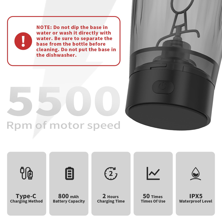 Black Portable Electric Shaker Bottle without LED Light, 550ml Sports Protein Mixer Cup for Gym and Travel โ image 4