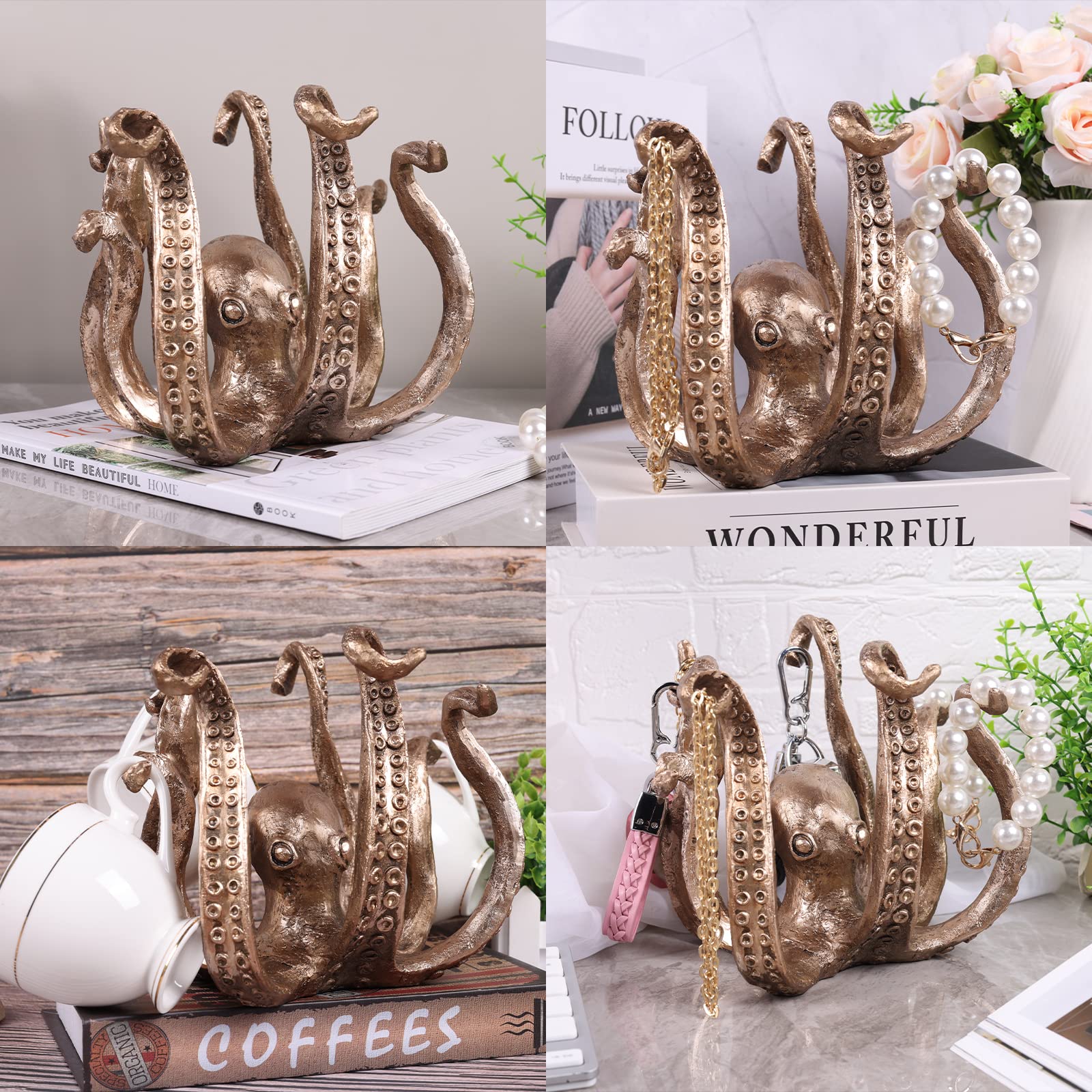 Multi-Functional Octopus Sculpture – Decorative Resin Cup Holder & Jewelry Organizer, Unique Home Accent for Living Room, Office, or Desk (Bronze) — image 5