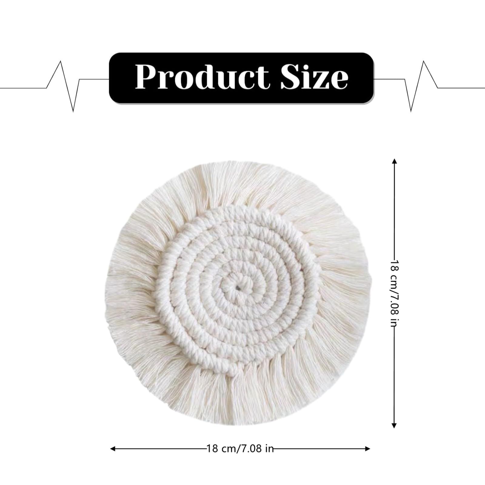 4 PCS Boho Coasters for Drinks Absorbent, Cotton Coasters for Wooden Table Round Drink Coaster Set with Tassels Housewarming Gift Bar Coffee Table Office Desk — image 5