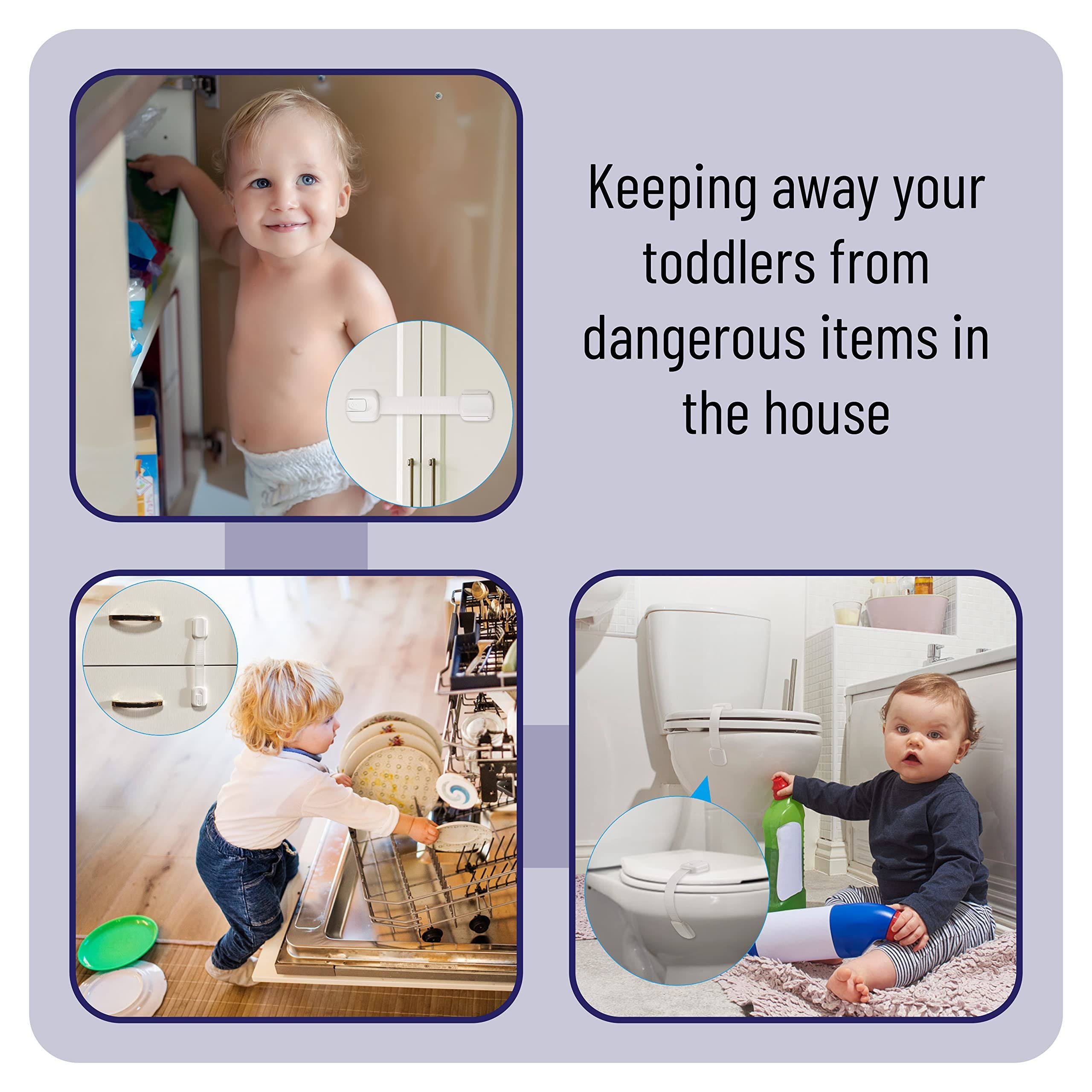 Child Safety Cabinet Locks - (6 Pack) Baby Proofing Latches to Drawer Door Fridge Oven Toilet - Adjustable Strap No Drill No Tool โ image 4