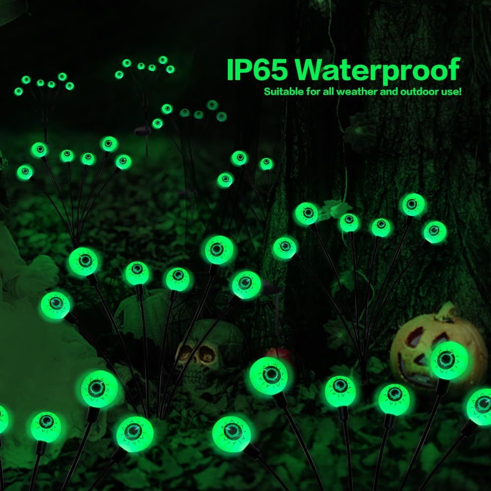 Halloween Decorations Outdoor Solar Scary Eyeball Lights, 2PACKS LED Green Eyeball Swaying Firefly Lights, Waterproof Solar Halloween Path Lights for — image 3
