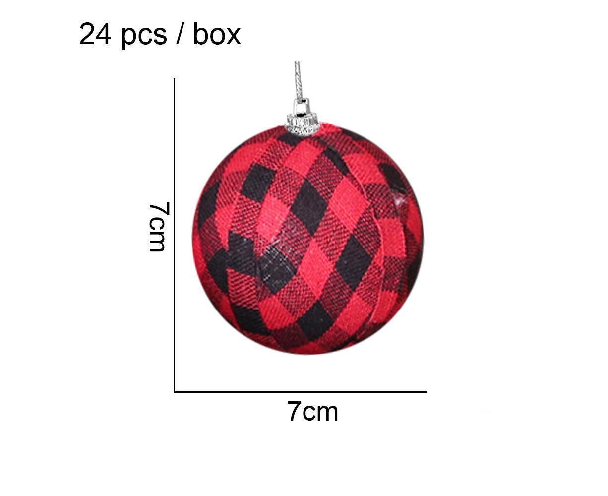 Plaid Ball Ornaments Christmas Decor Fabric Wrapped Balls Xmas Holiday For Home Decoration,Red And Black Plaid-24/Box โ image 2