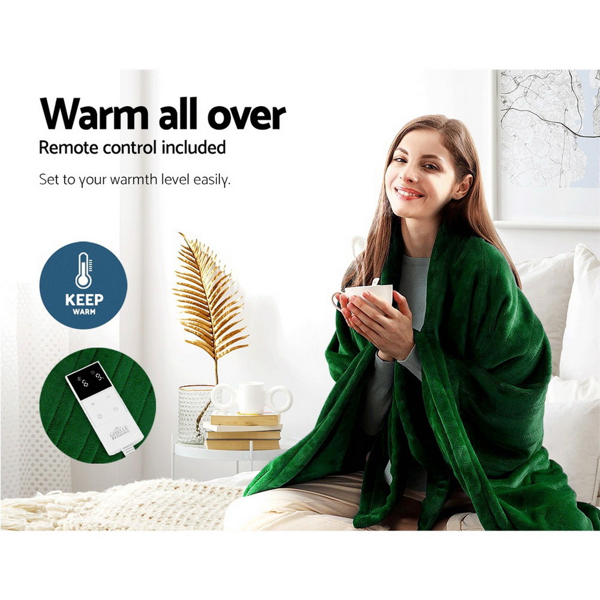 Giselle Electric Throw Rug Heated Blanket Washable Snuggle Flannel Winter Green โ image 3