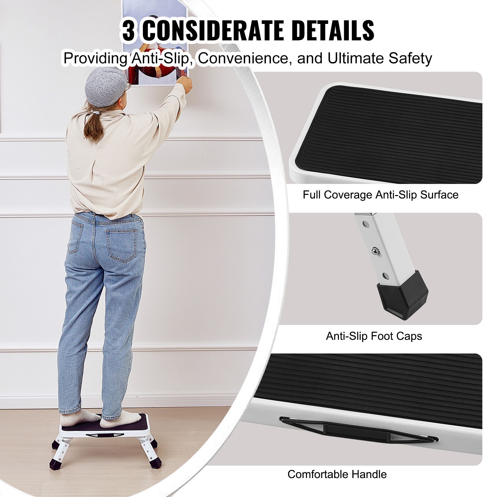 Step Stool 1-Step 150KG Capacity, Folding Steel Step Ladder 3 Adjustable Height, Portable Toddler Step Stools for Adults, Non-Slip Sturdy Step Ladders for โ image 5