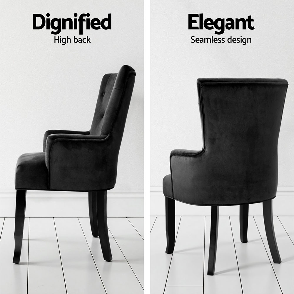 4x Artiss Dining Chairs Velvet French Provincial Armchair Black — image 5