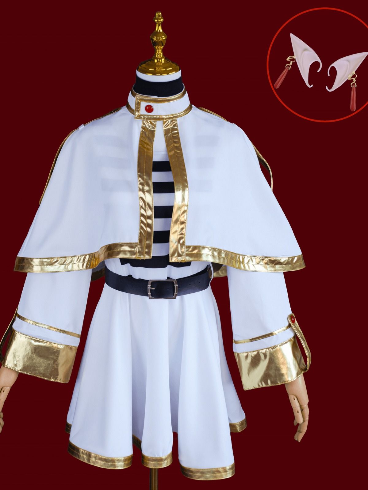 Frieren Cosplay Costume with Wig Polyester Fulilian complete set + wig S Size: S; Height (cm): 155-160; Weight (kg): 45-50; Bust (cm): 82-86; Waist (cm) — image 2