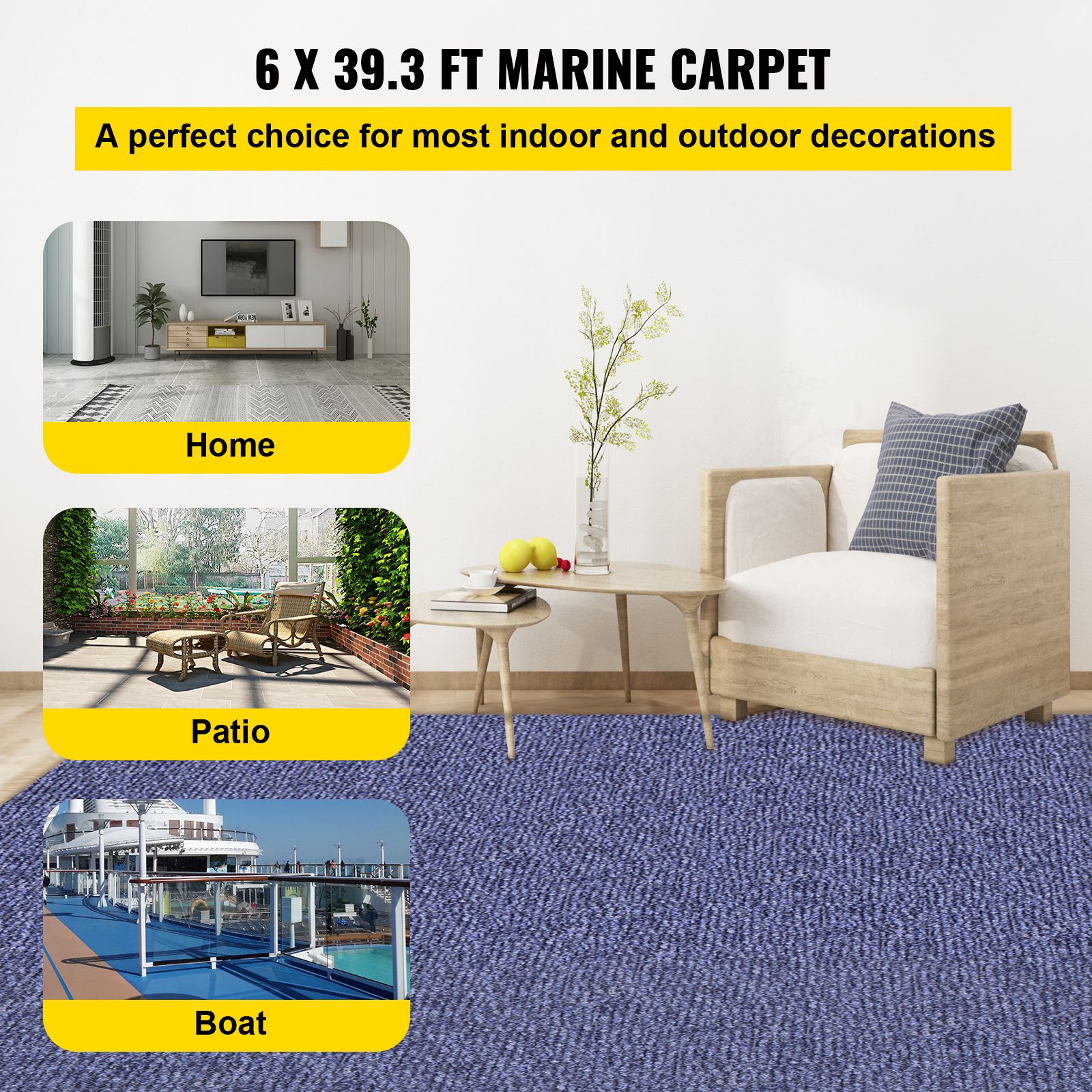 Deep Blue Marine Carpet 6 ft x 39.3 ft, Boat Carpet Rugs, Indoor Outdoor Rugs for Patio Deck Non-Slide TPR Water-Proof Back Outdoor Marine Carpeting Outdoor — image 2
