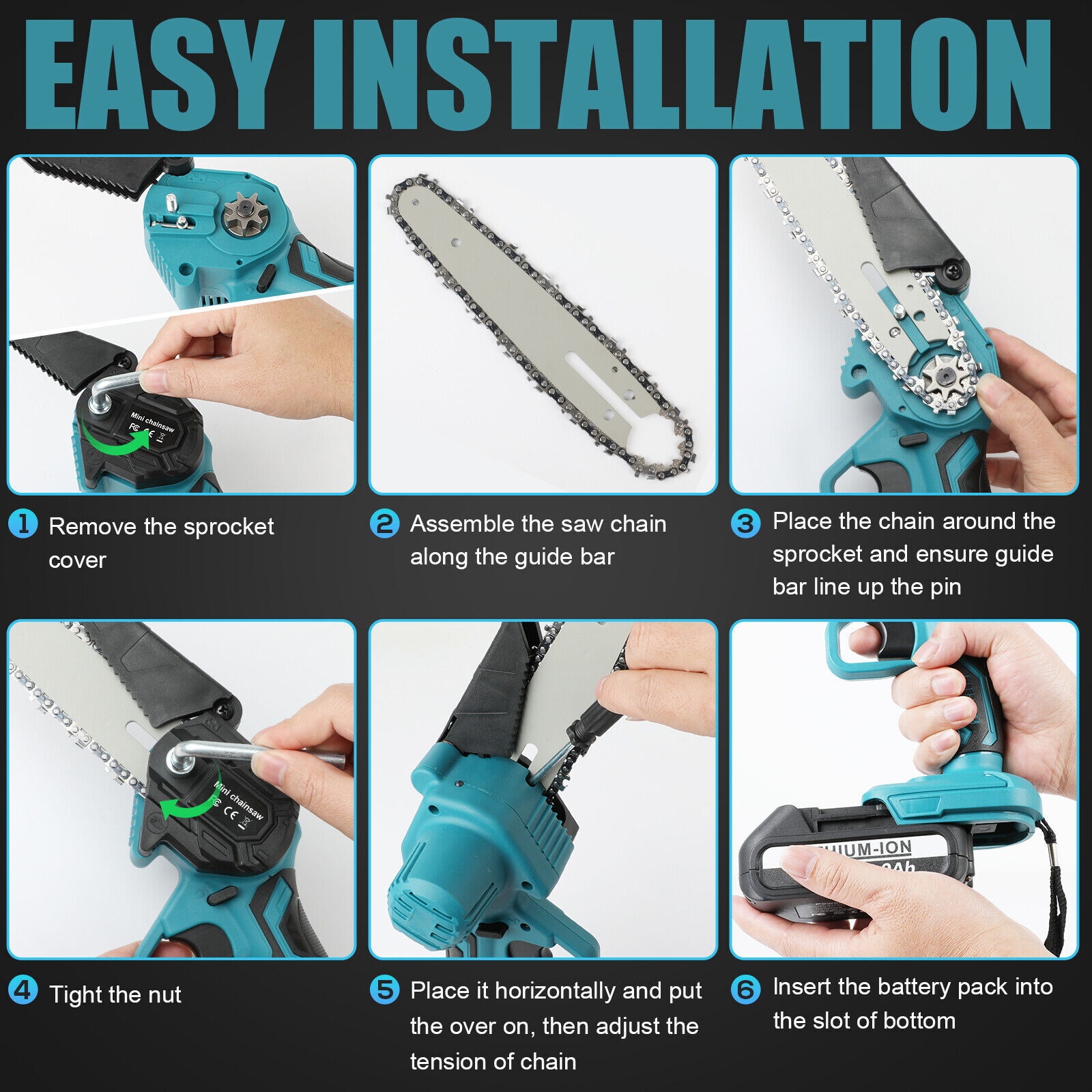 6" Mini Cordless Electric Chainsaw 2X Battery-Powered Wood Cutter Rechargeable — image 3