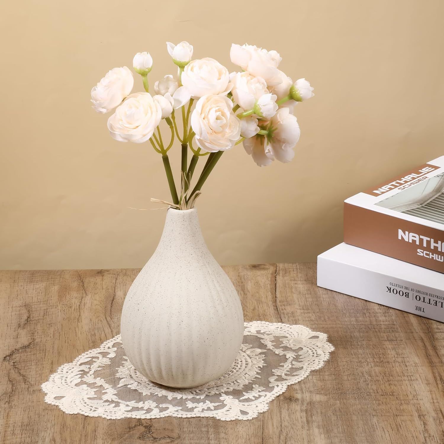 2PCS Lace Doilies for Tables, Lace Placemats Doilies for Tables Beige Embroidered Cup Mats Table Mats, Elegant and Retro for Desktop Decoration, Heat — image 2