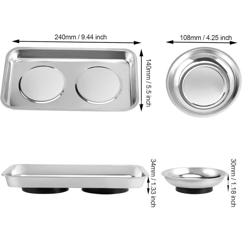 8 Pieces Magnetic Parts Tray Set, Stainless Steel Magnetic Tool Tray Holder, Round Bolt Trays Square Mechanic Trays for Screws