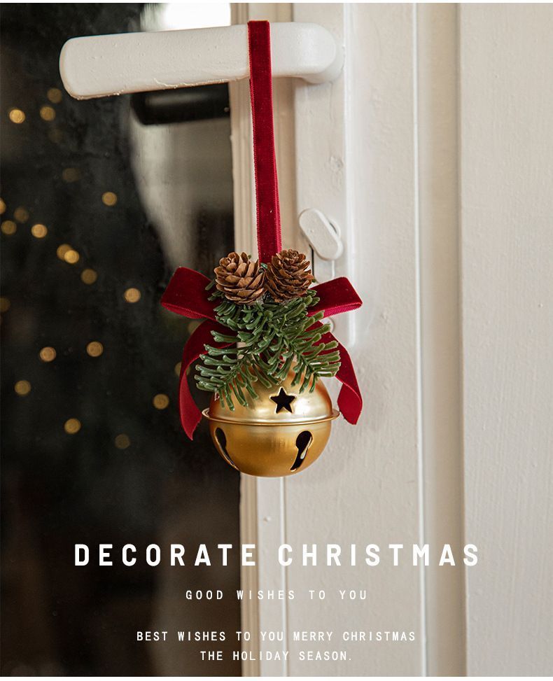 Triple Iron Bell Ornament With Velvet Bow, Holiday Hanging Pendant For Christmas Scene Layout ā image 3