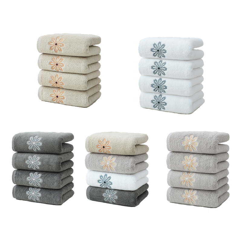 Grey 4-Pack Elegant Glod Floral Embroidered Cotton Hand Towels - Ultra Soft & Absorbent — image 2