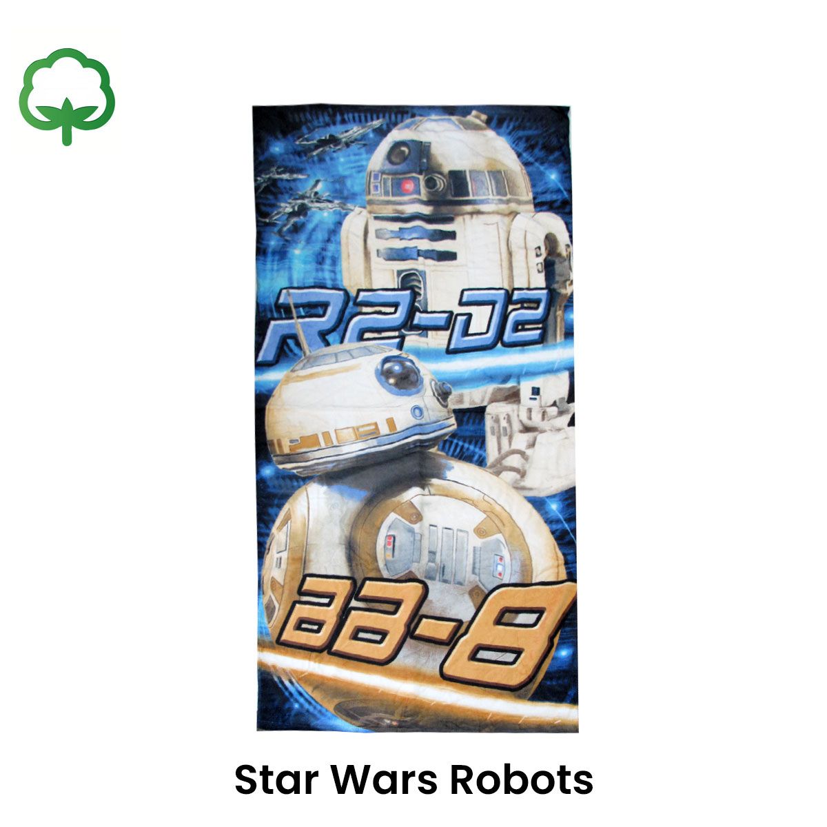 Teen Cool Theme Cotton Beach Towel 70 × 140 cm Star Wars Robots R2-D2 BB-8 — image 2