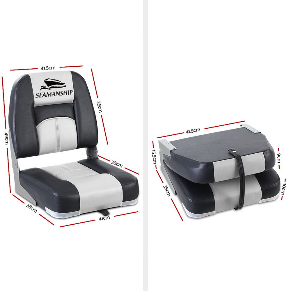 Seamanship 2X Folding Boat Seats Marine Seat Swivel Low Back 10cm Padding Grey — image 2