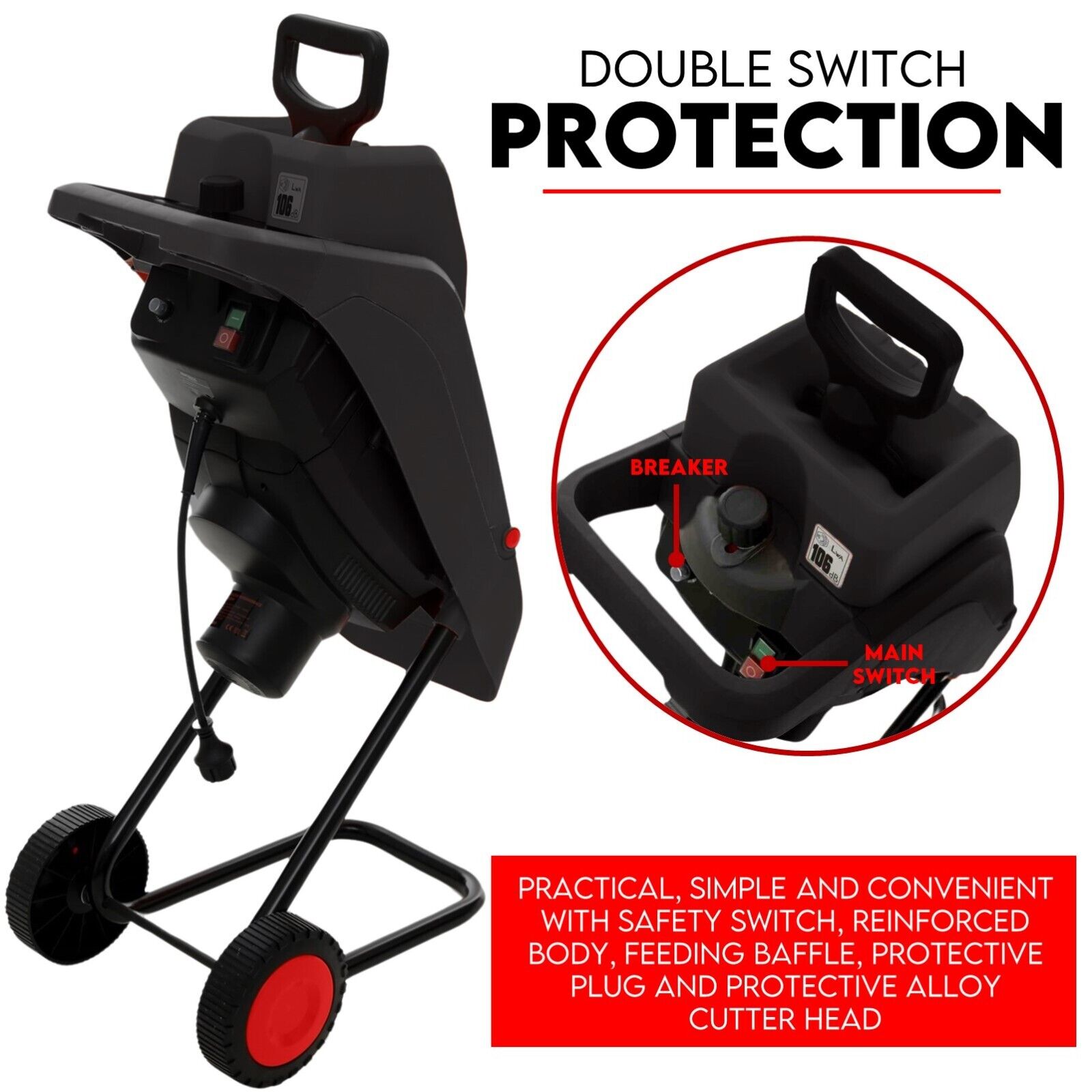 2500W Electric Garden Mulcher Shredder Portable Wood Chipper on Wheels w/ bag β image 2