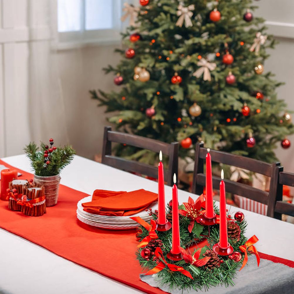 Christmas Advent Wreath Fir Wreath Christmas Arrangement Decorative Wreath with Candle Holder & Ribbon — image 6