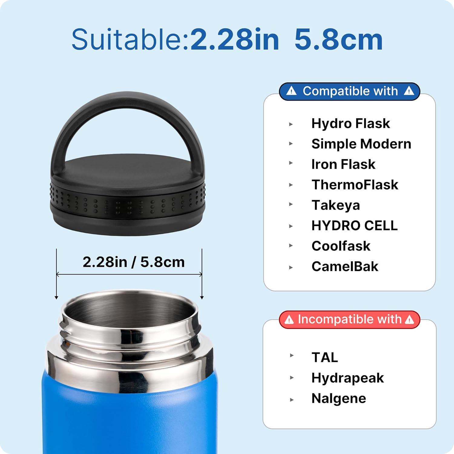 Lid for Hydro Flask12 16 18 20 32 40 64oz Wide Mouth Bottle, Replacement lid for Thermoflask,Iron Flask,Takeya and More 2.28" Wide Mouth Bottles — image 5