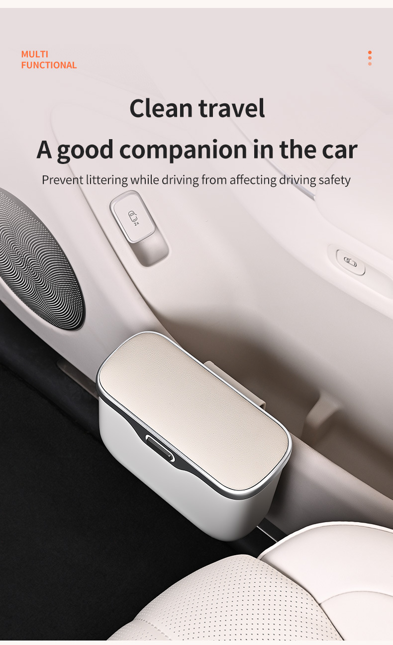 Car Trash Can Hanging Rubbish Bin with Lid Waterproof Leather Vehicle Organiser Storage Box for Door Seat Back Console Orange — image 6