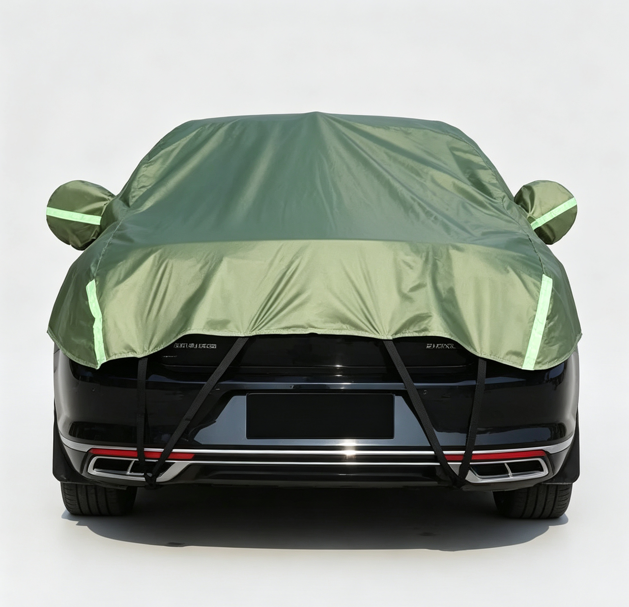 Half Car Cover Sedan with Green Reflective Strip,All Weather Car Body Cover for Sun, Rain, Dust(Fit medium sedans,medium SUVs Length 4.5m to 5.2m)-green — image 3