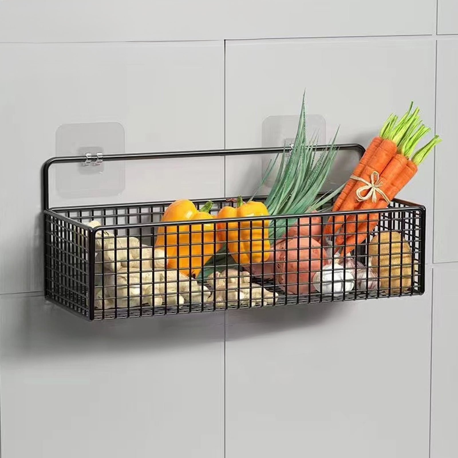 2 Pieces Wall Mounted Metal Storage Baskets, Hanging Shelves for Bathroom Toiletries, Kitchen Seasonings, Black — image 4