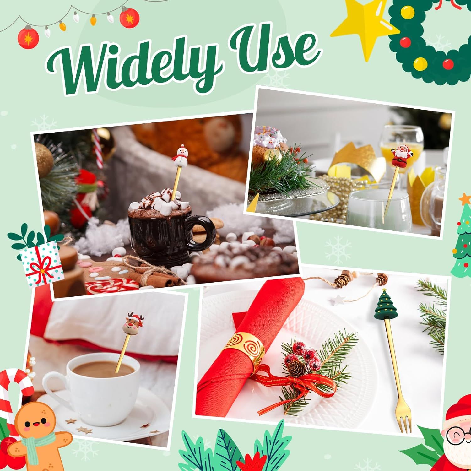 Stainless Steel Christmas Coffee Spoon and Xmas Dinner Forks Set Dessert Spoon Stirring Spoon, Cake Forks Gifts, Gold 6Pcs โ image 3