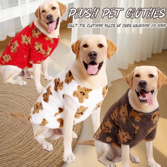 Dog Coat - Cute Bear Pattern - Plush Dog Vest - Winter Dog Coats - Dog Coat - Suitable for medium to large dogs weighing 20-25 kg - Red — image 4