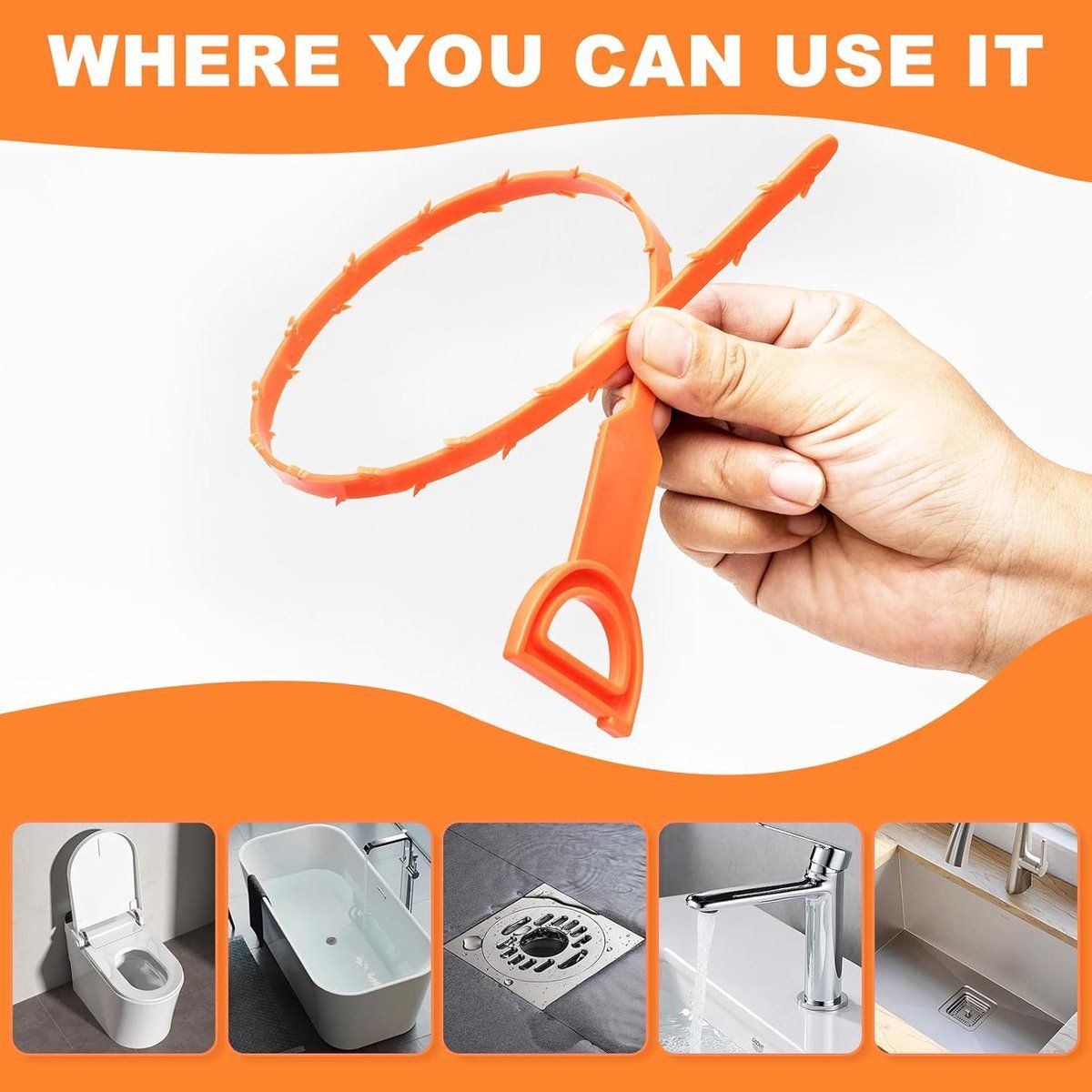 6 Pack 50 cm Drain Snake Hair Removers, Flexible Drain Cleaning Tools for Shower, Sink, Washbasin and Bathtub Clogs โ image 3