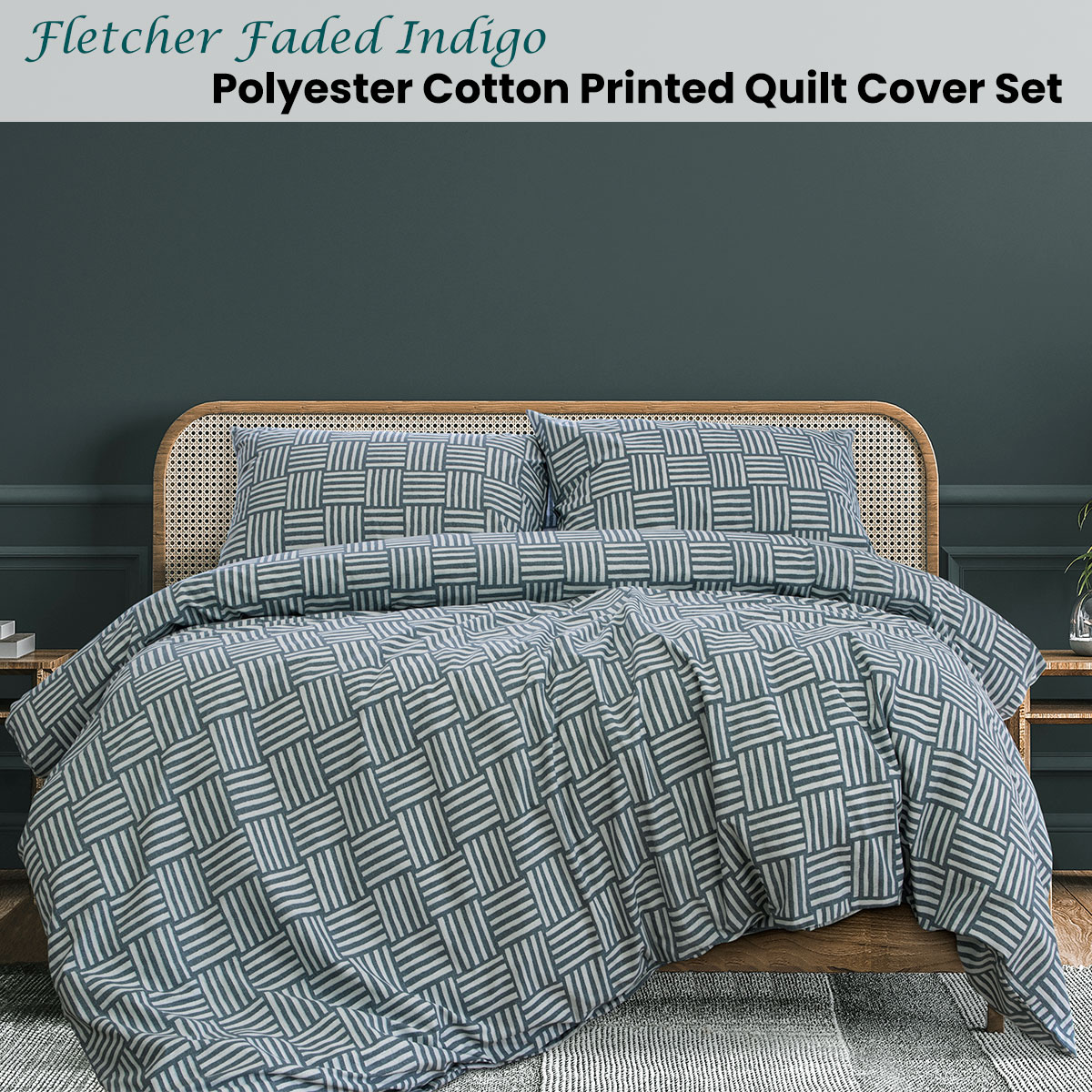 Ardor Fletcher Faded Indigo Printed Quilt Cover Set Queen โ image 2