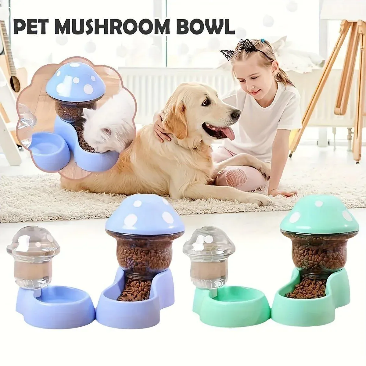 Cat Bowl Pet Feeding Bowl Double Dog Food Water Bowl for Cats and Dogs Feeding - Green β image 2