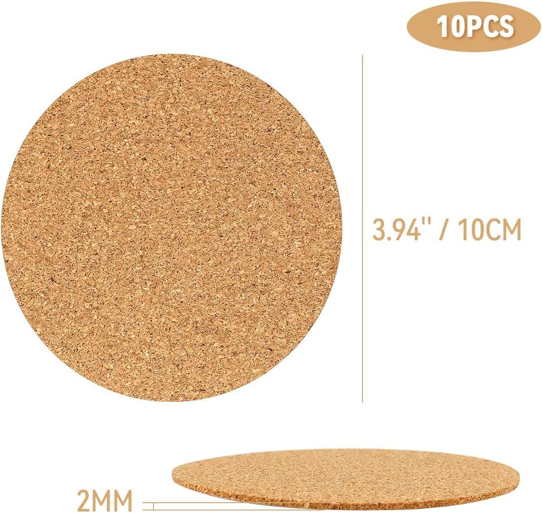 10 Pack Round Self Adhesive Cork Coasters, Natural Cork Pads for Drinks, Furniture Protection, DIY Crafts and Home Decor, 10.2 cm โ image 3