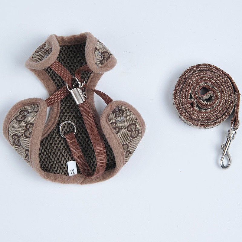 Happy Dog Harness Vest Adjustable Leash Set Polyester Khakis XL:0.12kg