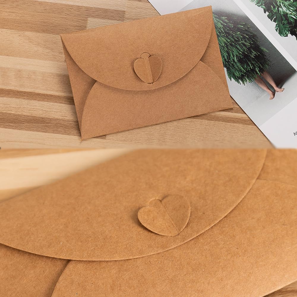 15 kraft envelopes with 15 blank cards - small heart-shaped closure, 10.5 x 7.5 cm, mini envelopes for thank you notes, invitations, birthday cards — image 6