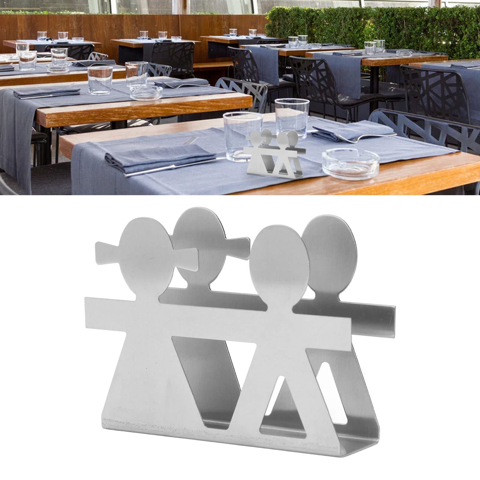 Boy Girl Hollow Pattern Wrought Iron Art Vertical Napkin Holder Paper Napkin Holder Organizer for Bars Dining Table(Silver) — image 4