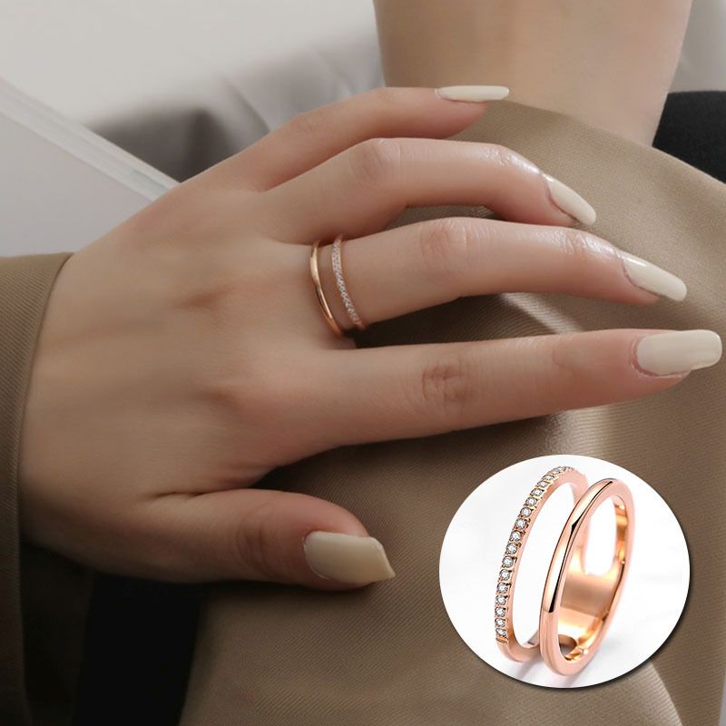 Hollow out double-layer micro inlaid ring for women, Korean fashion temperament, stainless steel rose gold jewelry โ image 3