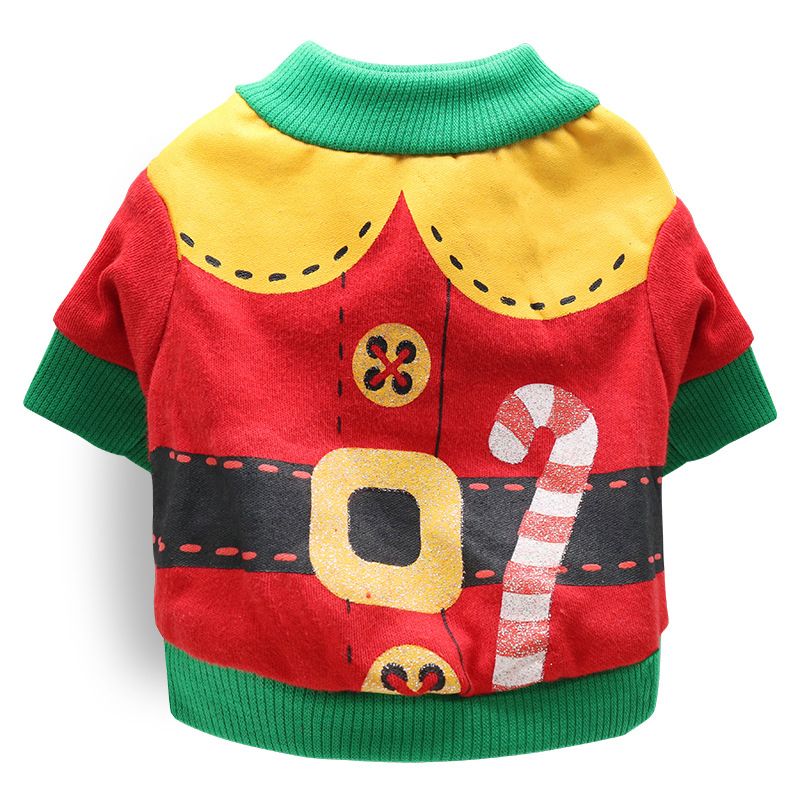 DROOLING DOG Pet Dog Cat Clothes Cotton T Shirt Red background with green edge (Santa Claus) M Size: M; Neck (cm): 28-32; Bust (cm): 38-44; Back length (cm)