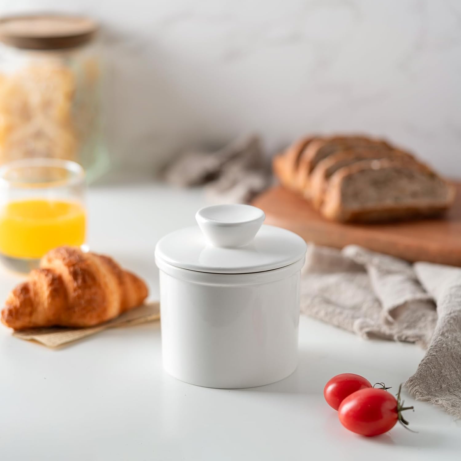 Butter Crock With Water Line for Countertop, French Dish With Lid, Ceramic Keeper for Fresh Spreadable Butter, Container Holder for Kitchen and Home Decor — image 3