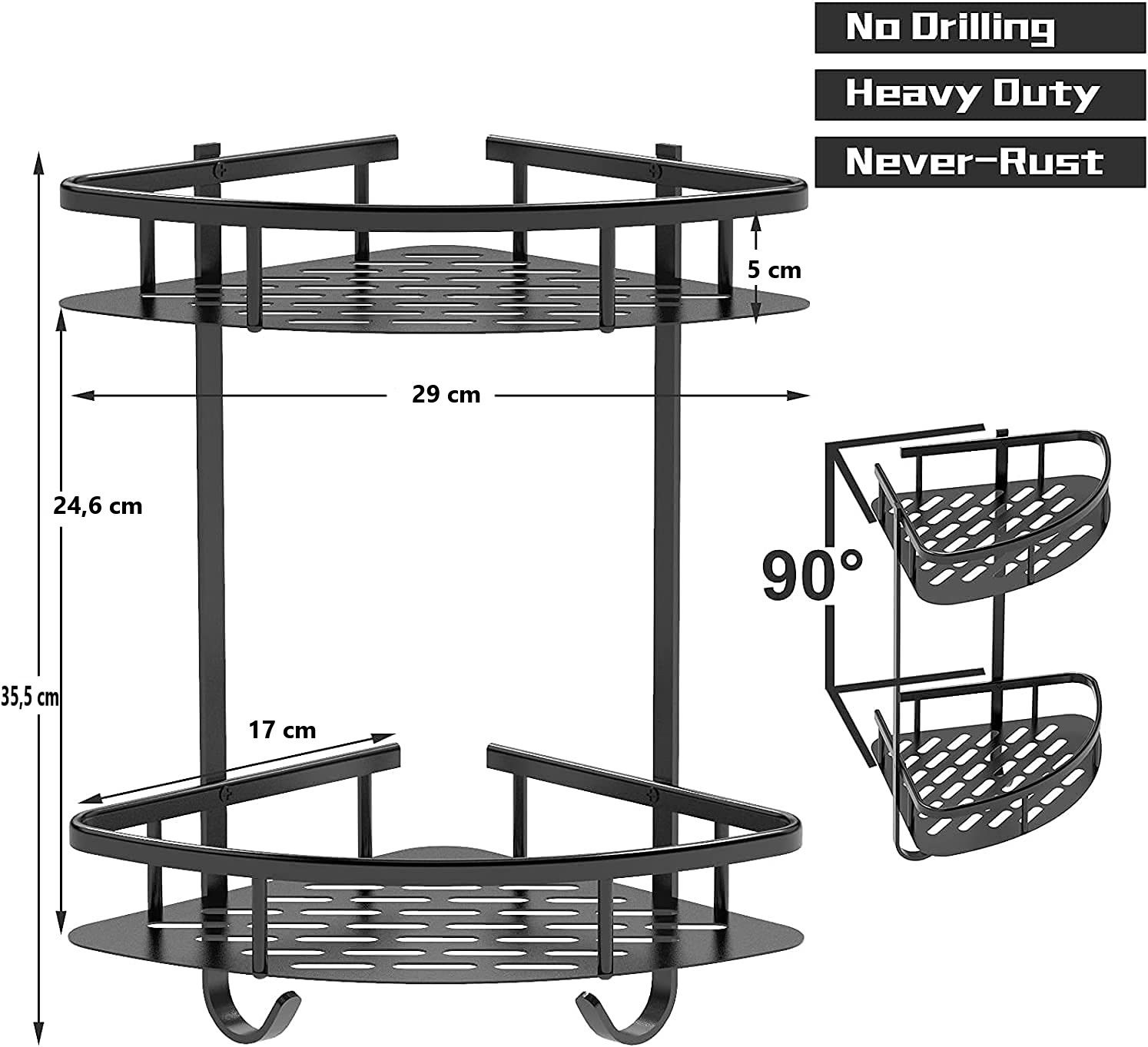 2 Pack Aluminum Adhesive Shower Caddy Corner Shelf Storage Rack for Bathroom โ image 3