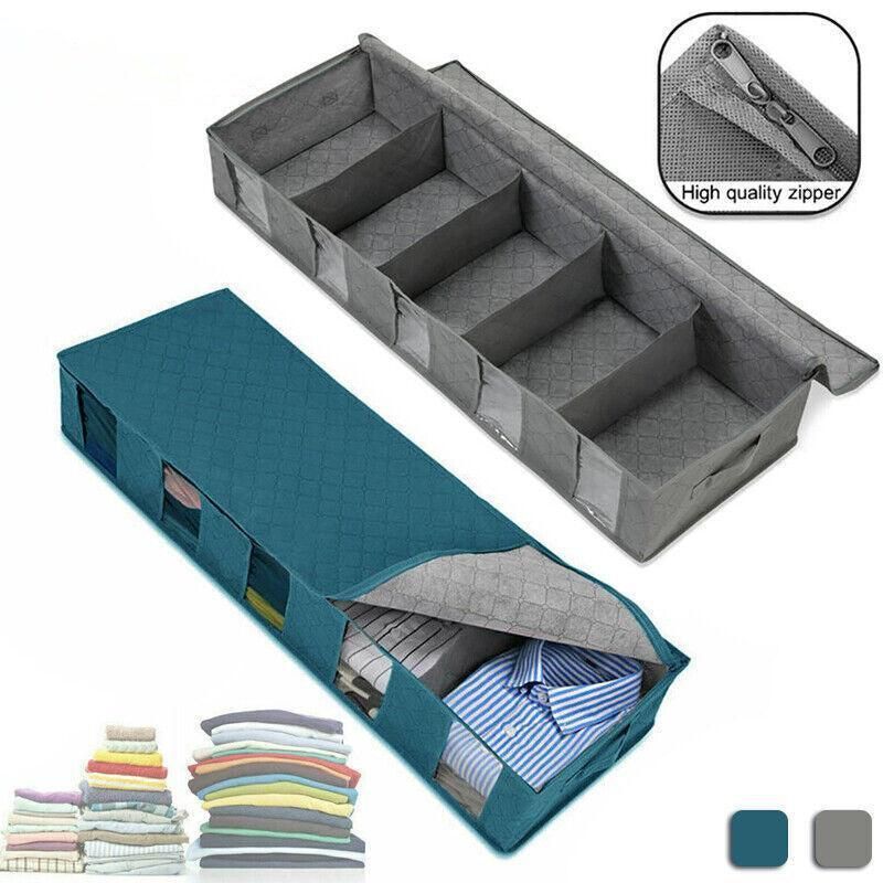 5 Compartments Clothes Shoes Under Bed Storage Organizer Box Bag Large Capacity - Blue — image 2