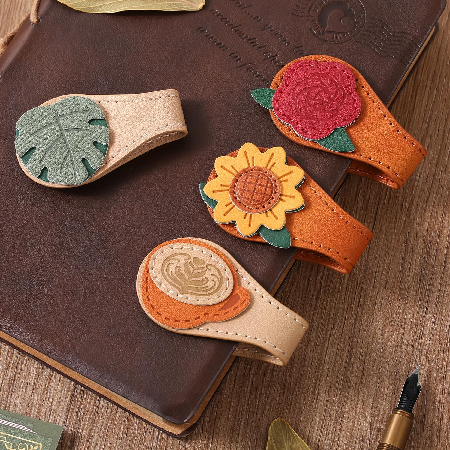 Set of 4 Magnetic Bookmarks - Leather & Vintage Design - Perfect Gift for Book Lovers & Readers — image 2