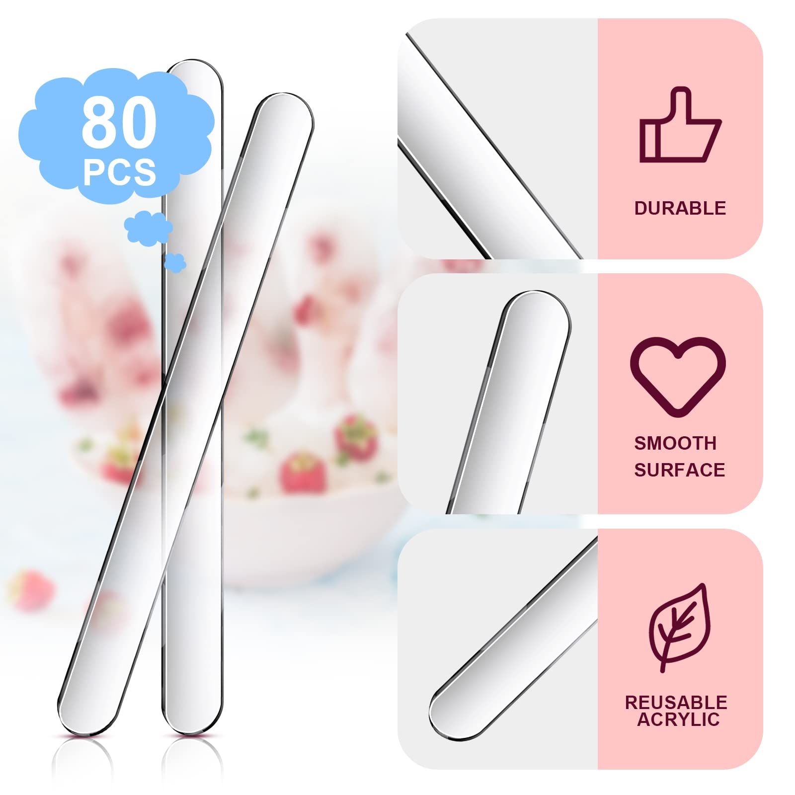 80 Pcs Acrylic Cake Sticks 4.5 Inch Reusable Ice Cream Sticks Mirror Ice Cream Sticks Mini Acrylic Craft Ice (Transparent) — image 3