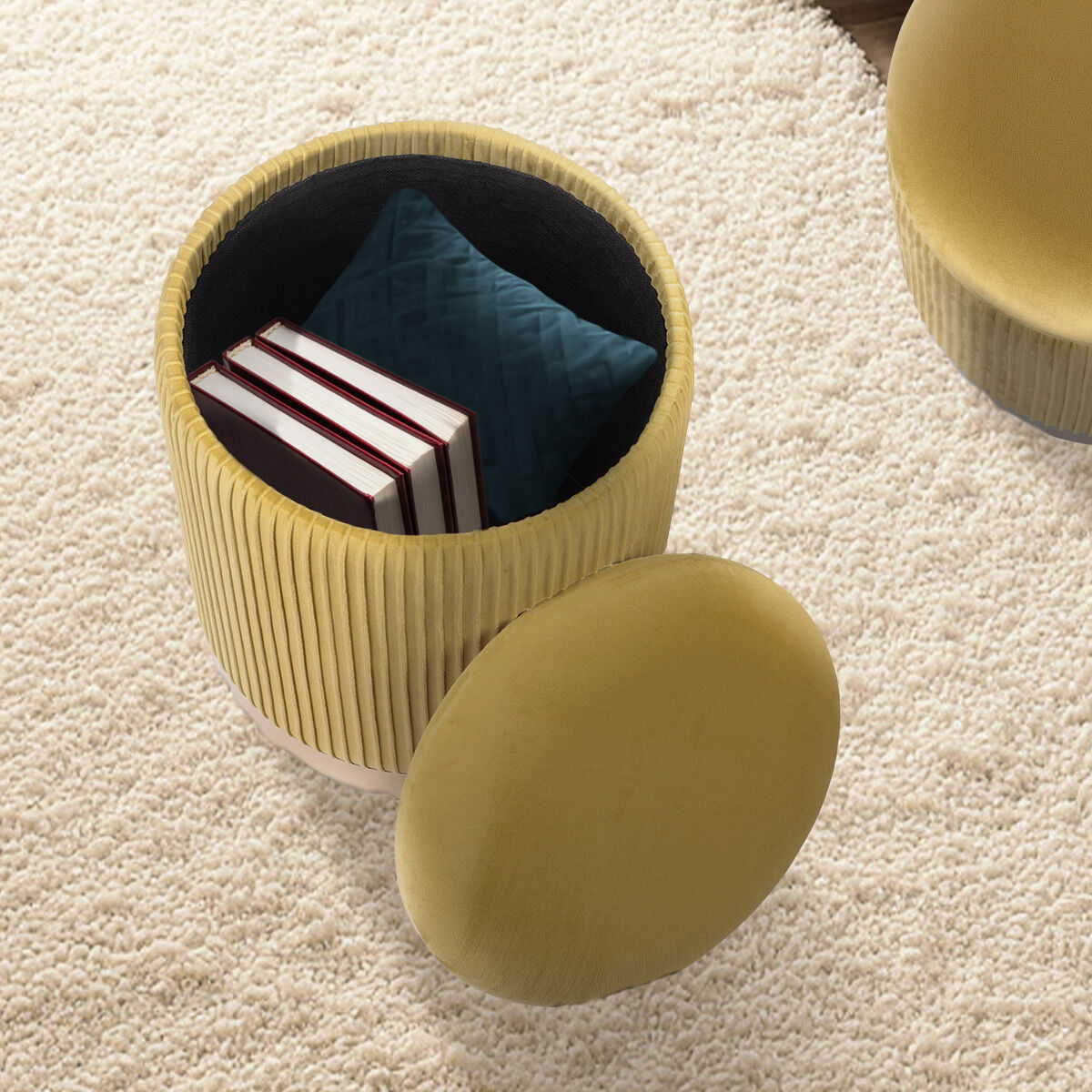 2X Side Table Storage Ottoman - Velvet Stool MIRA Mustard โ image 5