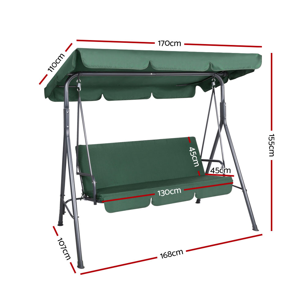 Gardeon Outdoor Swing Chair Garden Chair Bench Furniture Canopy 3 Seater Green โ image 2