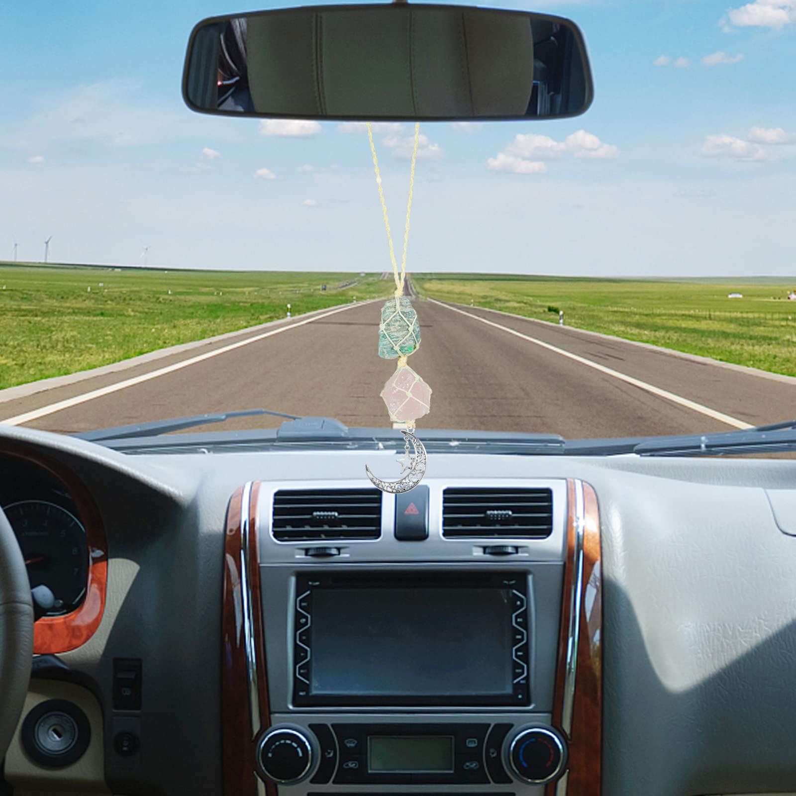 Car Charm Hanging Crystals Car Accessories,Healing Crystal Accessories- Dangling Moon,Rearview Mirror Decorations Hanging — image 5