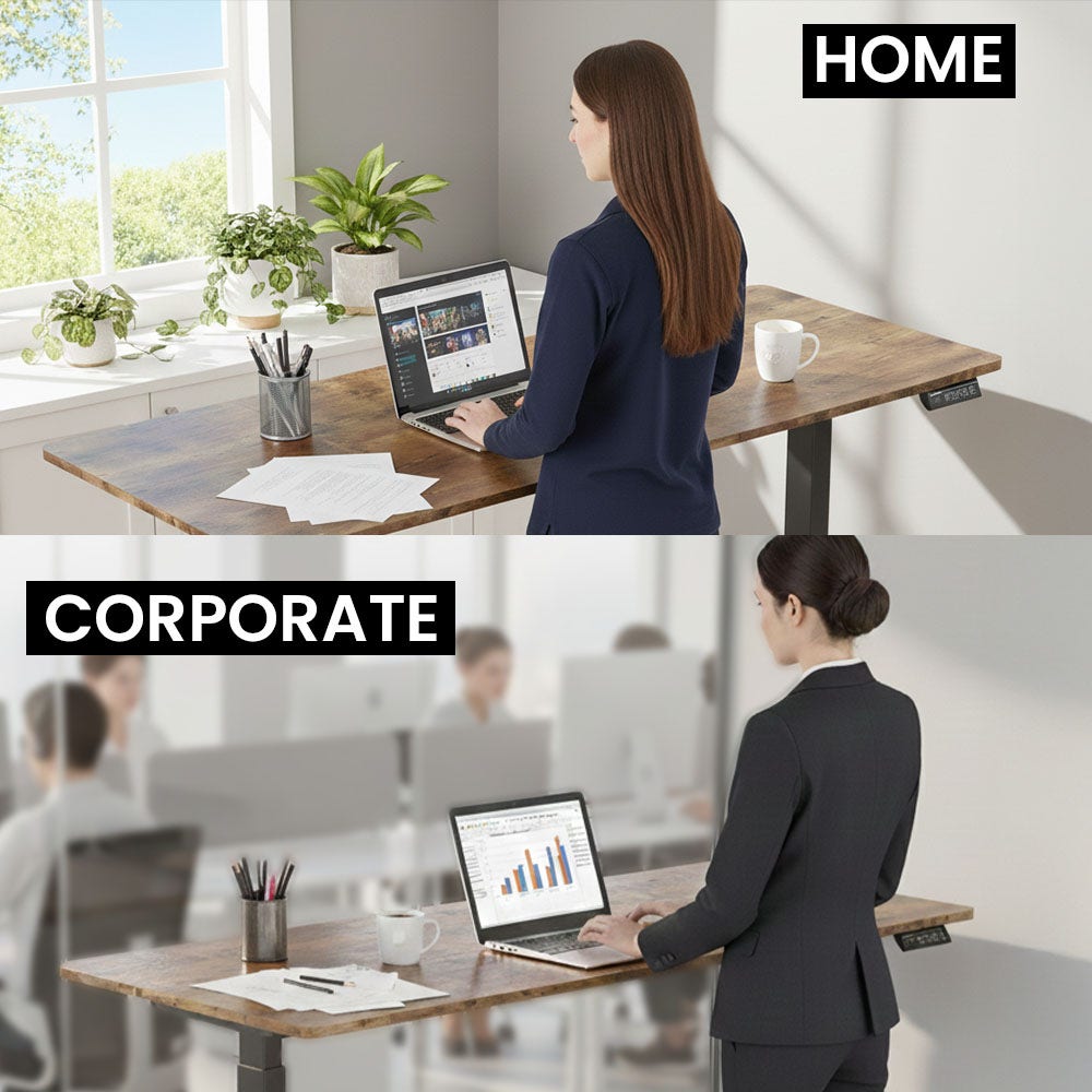 FORTIA Sit to Stand Standing Desk, 160x60cm, 72-118cm Electric Height Adjustable, Walnut Style Desktop/Black Frame โ image 6