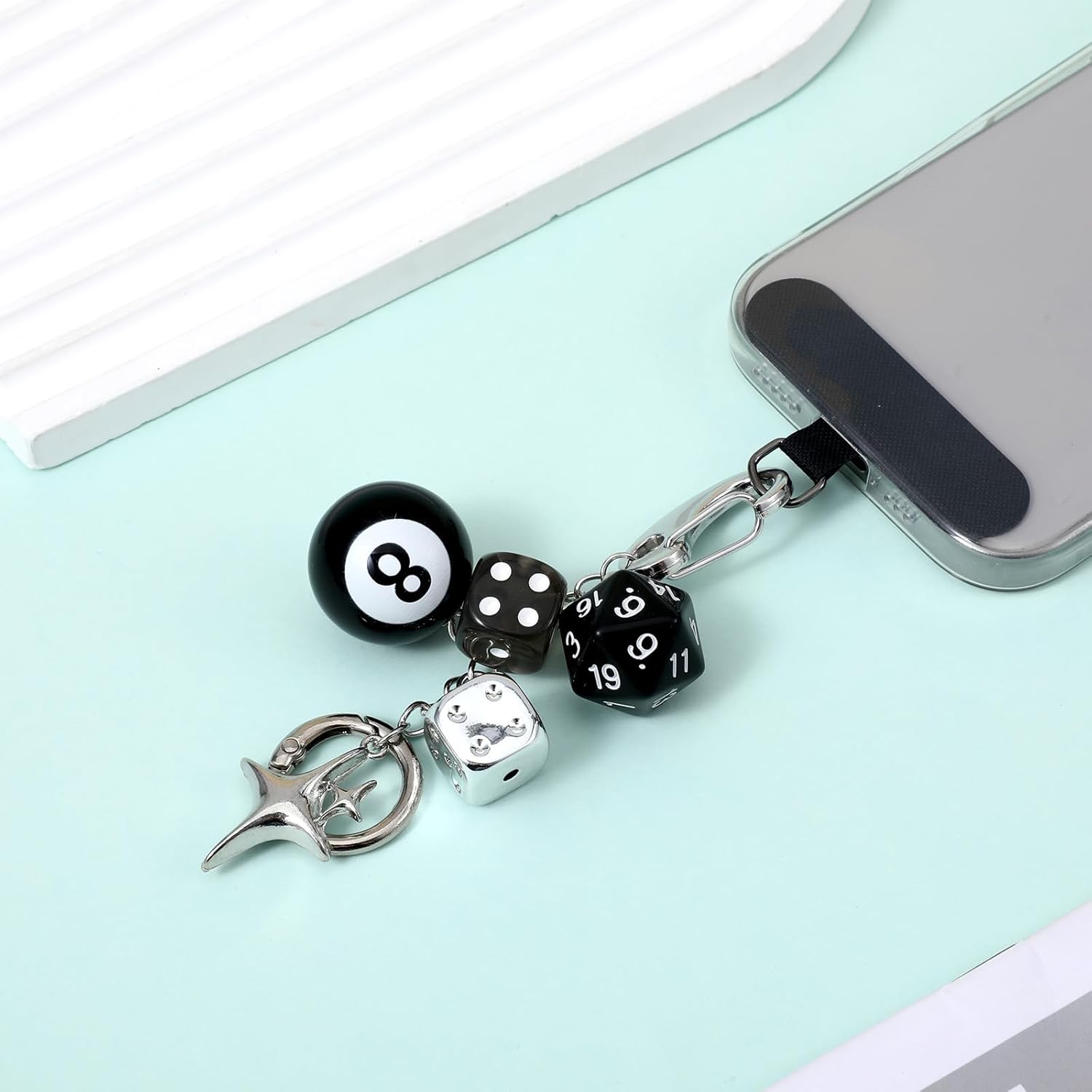 8 Ball Dice Keychain Charms,Y2K Bag Charm for Handbags Cool Purse Charms Key Chain Accessories Charm for Women — image 2