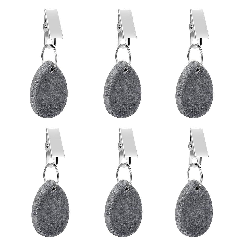6 Pcs Teardrop Tablecloth Weights Pendants Stone Table Cover Weights Hangers with Metal Clip Tablecloth Weighted Clips for Family