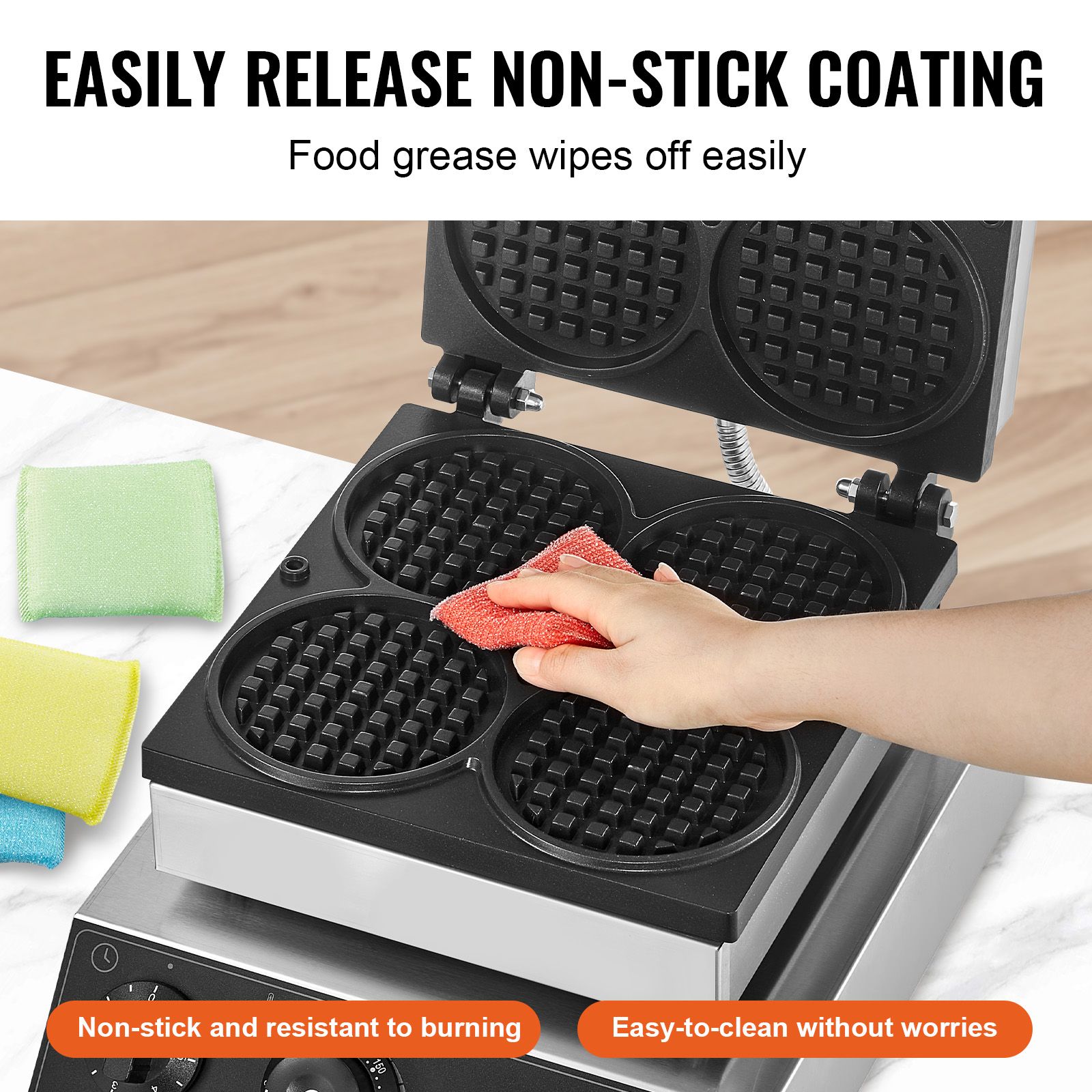 Commercial Waffle Maker, 4PCS Round Waffle Baker Machine, 1750W Non-Stick Stainless Steel Belgian Waffle Iron with Temperature and Time Control — image 4