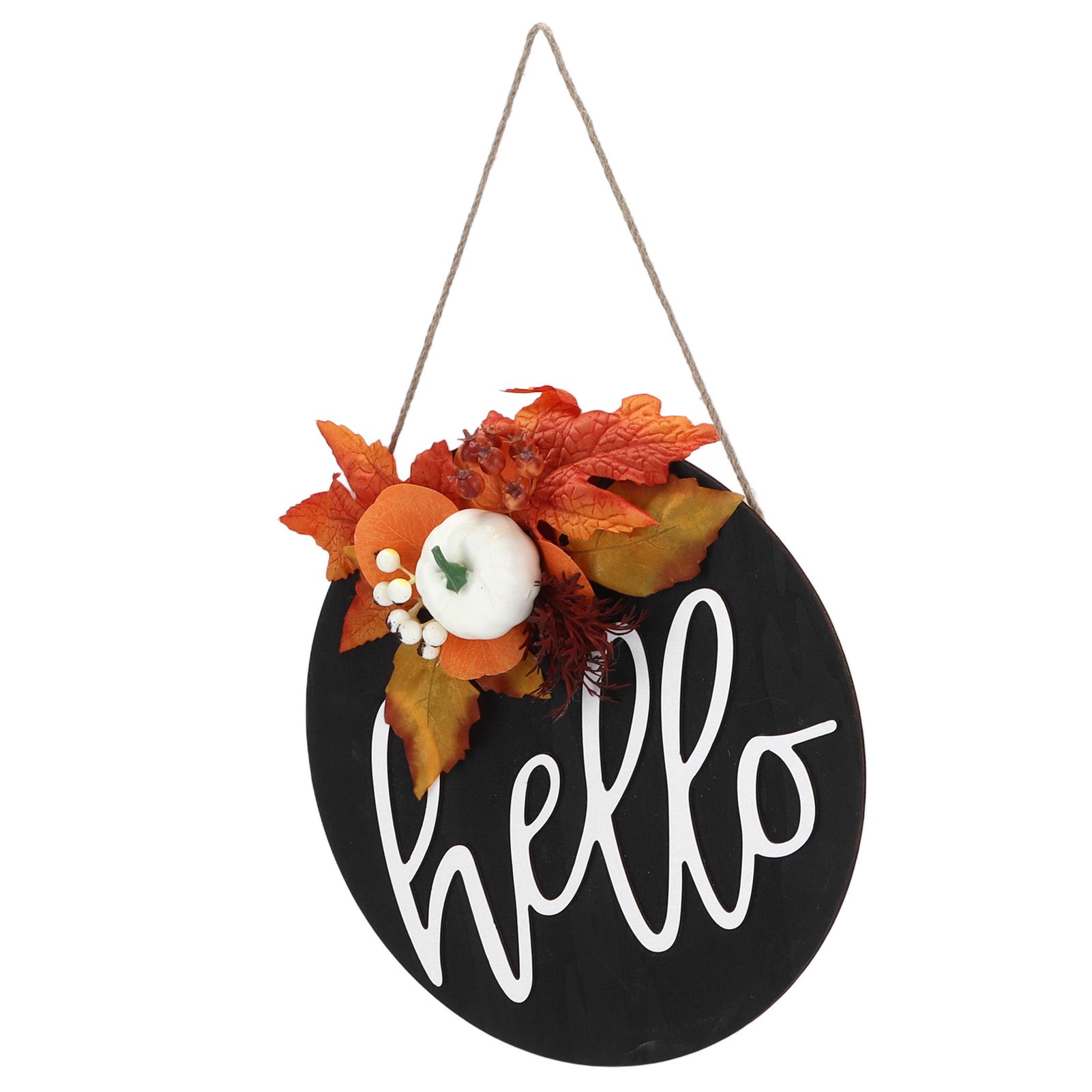 Round Wood Door Sign Farmhouse Front Door Hanging Welcome Sign Decors for Halloween ChristmasLeaf Ginkgo โ image 4
