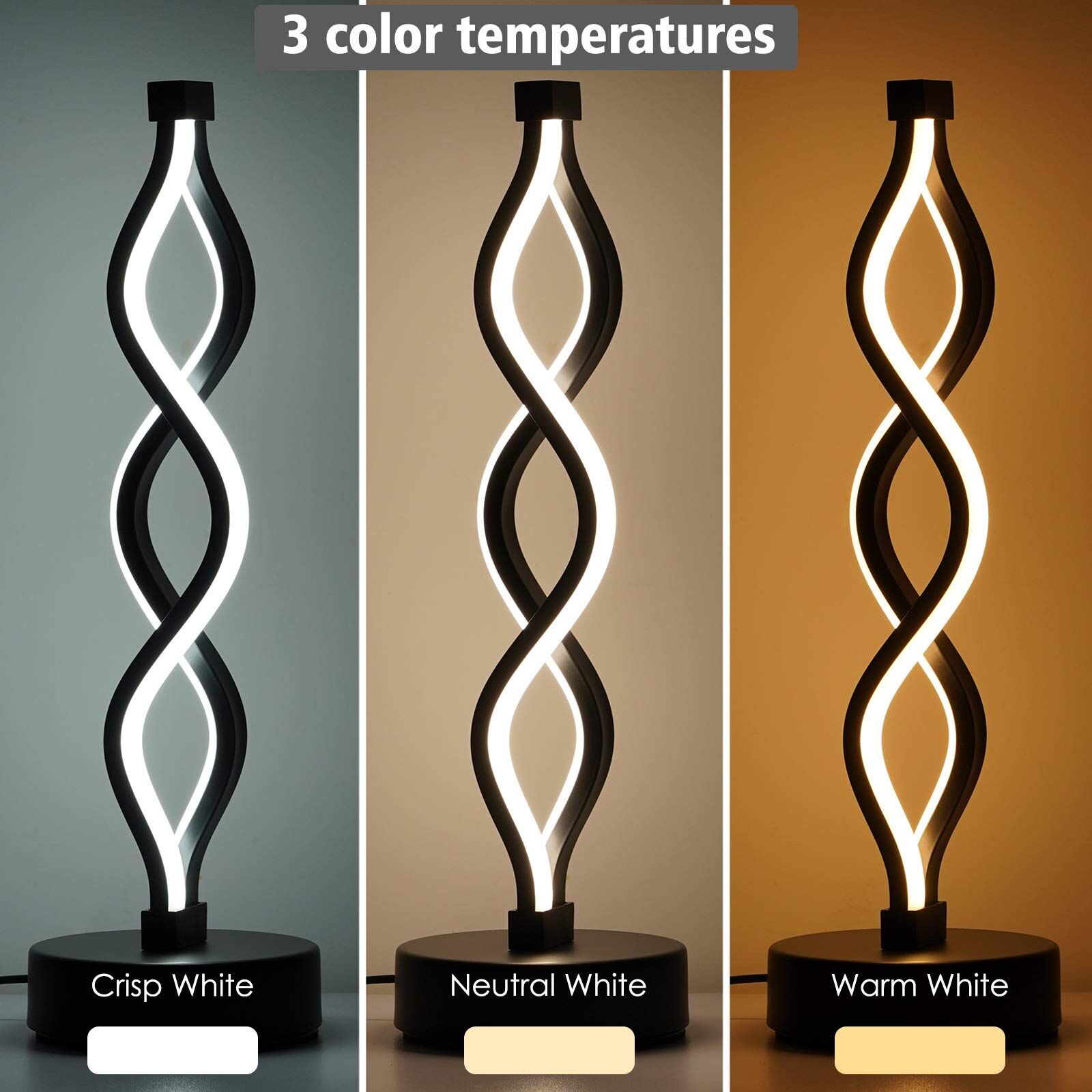 Twisted Spiral LED Table Lamp – Modern Touch-Control Desk Light for Bedroom, Living Room & Café Decor (Black) — image 6